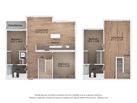 Floor plan for 3 beds, 2 baths, 1724 sqft